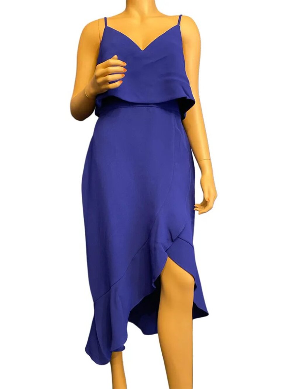 Aqua Women’s Cobalt Blue Sleeveless Asymmetric Ruffle Popover Midi Dress